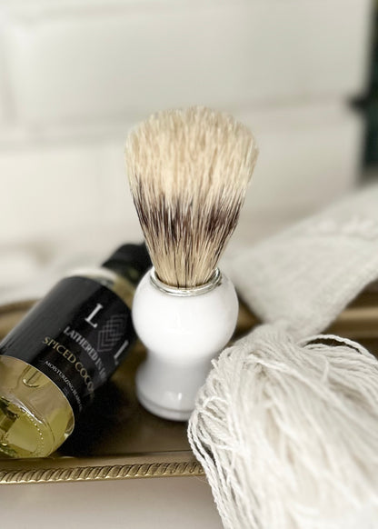 BOAR BRISTLE SHAVE BRUSH WHITE Lathered In Love LLC